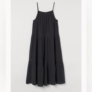H&M Crinkle Cotton Gauze Smocked Sun Dress Charcoal Dark Gray Size Large